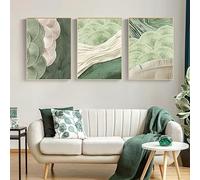 Póster de hoja de ginkgo verde, pintura sobre lienzo con textura de bordado de hojas, arte mural nórdico para decoración del hogar (60x80cm/marco interno)