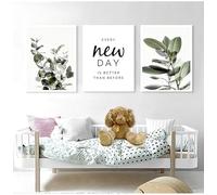Póster de hojas de plantas verdes con impresión artística de pared, lienzo para sala de estar, cita optimista, decoración del hogar (50 x 70 cm, 3 piezas sin marco)