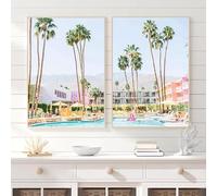 Póster de hotel con estampado de palmeras tropicales en lienzo, foto de paisaje de Palm Springs, cuadros para la decoración de la sala de estar (20x30cm/8x12in) x2 Sin marco