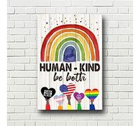 Póster de Human Kind Be Both con el arco iris, Black Lives Matter Equality Poster Diversity Poster Kindness Poster Tin Sign, decoración de pared, letrero de metal, 14 x 20 cm