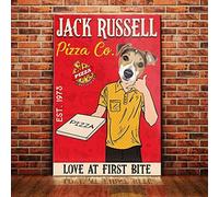Póster de Jack Russell Terrier Dog Pizza Company para baño, sala de estar, perro, L, decoración de metal, letrero de estaño de 8 x 12 pulgadas