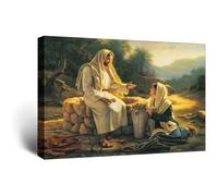 Póster de Jesucristo hablando con la mujer samaritana de Jesús, impresión artística en lienzo para oficina, dormitorio familiar, póster decorativo de pared de regalo, 30 x 45 cm, estilo marco