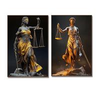 Póster de la balanza de la justicia de Lady Justice, Jueza Justitia, Diosa Themis, pintura en lienzo, impresión para abogado, decoración del hogar (60 x 80 cm x 2/sin marco)
