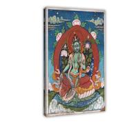 Póster de la diosa budista Tara verde de Prithvi Man Chitrakari, lienzo decorativo para dormitorio, arte de pared, oficina, habitación, decoración estética, marco de regalo, 40 x 6 cm