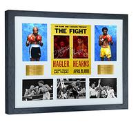 Póster de la marca Marvelous Marvin Hagler vs Thomas Hitman Hearns Fight Póster de montaje con foto firmada con autorgrafía, regalo de boxeo