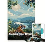 Póster de la Reserva de Tigres de Anamalai,India Rompecabezas de 1000 Piezas Diversión para ejercitar la Mente Piezas de Ajuste preciso Un pasatiempo Fascinante para los Momentos de Ocio
