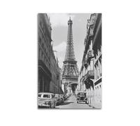 Póster de la Torre Eiffel en blanco y negro, lienzo estético, póster de música vintage y películas, pintura decorativa para sala de estar, dormitorio, 40 x 60 cm, estilo sin marco