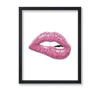 Póster de Labios Rosas con Purpurina, Impresión en Lienzo Mordiendo el Labio, Arte de Moda a la Moda y Pop Moderno, Decoración Chic para Residencia, Dormitorio o Salón, Arte de Pared Sin Enmarcar