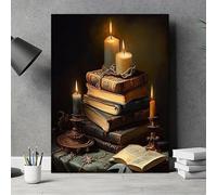 Póster de lámpara de vela retro, libro mágico retro, impresión artística de Dark Academy, impresión artística de Halloween, decoración de pared para el hogar (20x30cm/8x12in/sin marco)