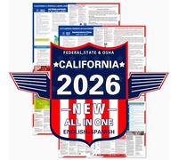Póster de las leyes laborales estatales y federales de California 2024 - Cumple con la OSHA laminado de 24 x 36 pulgadas, paquete de 2 en inglés y español, paquete de 2 plegados