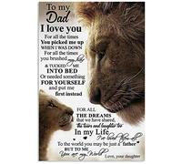 Póster de león con texto en inglés "To My Dad Love Daughter You Are My World Lion Poster Home Bar Pub Garage Diner Cafe Home Decor Art Poster Retro Wall Decor Poster Metal Sign 8x12"
