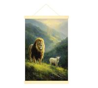 Póster de león para colgar en la pared, diseño realista de ovejas, montañas, no verde, con marco, para dormitorio, oficina, aula, decoración de 40,6 x 60,9 cm