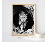 Póster de leopardo en blanco y negro con estampado de animales salvajes, lienzo para decoración de pared, pintura para habitación, imagen artística inspirada en la calle (30 x 50 cm/sin marco)