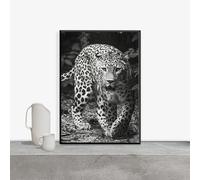 Póster de leopardo en blanco y negro con estampado de animales salvajes, lienzo para decoración de pared, pintura para habitación, imagen artística inspirada en la calle (70 x 110 cm/sin marco)