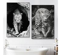 Póster de leopardo en blanco y negro, lienzo con estampado de animales salvajes, decoración de pared, pintura para habitación, hogar, arte inspirado en la calle (30x45cm-2 piezas)