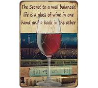 Póster de libros The Secret to Well Balanced Life is Wine and Book Bookaholic Art Print Vintage Book Wall Art Decor Wine Art Novedad 15.2 x 20.3 cm Cartel de estaño para pared, divertido hombre, cueva