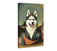 Póster de lienzo abstracto y caprichoso de un husky vestido. Decoración de dormitorio, paisaje, oficina, habitación, regalo, 20 x 30 cm