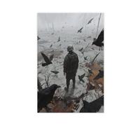 Póster de lienzo apocalíptico sombrío de pájaros negros y guerreros, decoración de dormitorio, paisaje, oficina, habitación, regalo, 12 x 18 pulgadas (30 x 45 cm)