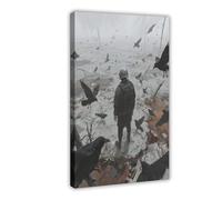 Póster de lienzo apocalíptico sombrío de pájaros negros y guerreros, decoración de dormitorio, paisaje, oficina, habitación, regalo, 50 x 75 cm