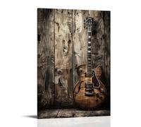 Póster de lienzo clásico de guitarra vintage, arte de pared de música retro de madera, decoración rústica cálida para sala de estar, dormitorio, hogar, acento musical atemporal, 24 x 36 pulgadas (60 x