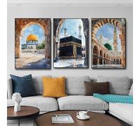 Póster de lienzo con acuarelas de una mezquita islámica, impresiones en cuadros modernos para decoración de sala de estar, dormitorio, oficina (50 x 70 cm, 3 unidades)