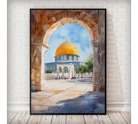 Póster de lienzo con acuarelas de una mezquita islámica, impresiones en cuadros modernos para decoración de sala de estar, dormitorio, oficina (70 x 100 cm/sin marco)