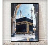 Póster de lienzo con acuarelas de una mezquita islámica, impresiones sobre lienzo, cuadros modernos para sala de estar, dormitorio, oficina, decoración del hogar (30 x 45 cm)