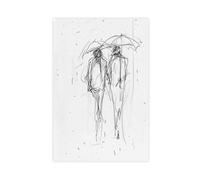 Póster de lienzo con dibujo de una pareja caminando en la lluvia para dar un paseo, arte de pared, pinturas para decoración de sala de estar, dormitorio, 50 x 75 cm