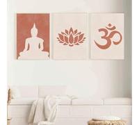 Póster de lienzo con diseño de flor de loto de Buda, pintura a color, arte minimalista abstracto, impresión mural para el hogar y la sala de estar, 30 x 40 cm, 3 unidades, sin marco