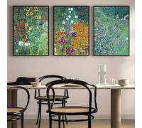 Póster de lienzo con diseño de flores para decoración de pared,3 piezas,girasoles,granja,jardín,impresión de Gustav Klimt,arte de pared con paisaje floral (21 x 30 cm (8 x 12 pulgadas) x 3/sin marco)