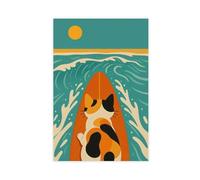 Póster de lienzo con diseño de gato manchado en tabla de surf, decoración de dormitorio, paisaje, oficina, habitación, regalo, 30 x 45 cm