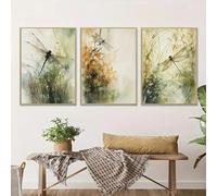 Póster de lienzo con diseño de libélula nórdica, planta de acuarela, impresión artística de pared, obra de arte moderna para sala de estar, decoración del hogar, 50 x 75 cm, 3 unidades, sin marco