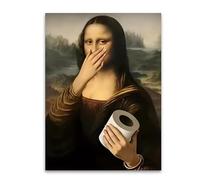 Póster de lienzo con diseño de Mona Lisa, papel higiénico de mano, divertido cuadro de arte de pared para baño, decoración de habitación (sin marco) (40x60cm/16x24in)