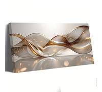 Póster de lienzo con diseño de ola dorada, ideal para pared, oficina, cocina, sala de estar, decoración del hogar (55 x 110 cm (22 x 43 pulgadas) con marco)