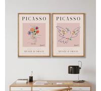 Póster de lienzo con diseño de paloma de la paz de Picasso, decoración para pared de habitación, dormitorio, sala de estar (40 x 60 cm, 2 unidades sin marco)
