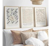 Póster de lienzo con estampado floral abstracto de William Morris en color beige neutro, arte botánico moderno, decoración de pared para dormitorio y hogar (30x50cm-3 piezas)