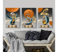 Póster de lienzo con estampado geométrico de 3 piezas: Ciervo dorado y hoja de ginkgo. Decoración de pared para sala de estar, baño o cualquier espacio (50x70cm x 3 / Sin marco).