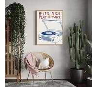Póster de lienzo con estampado "If It's Nice Play It Twice", estilo vintage con reproductor de música azul, decoración del hogar, 60 x 80 cm, sin marco