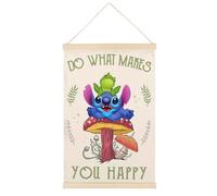 Póster de lienzo con frase en inglés "Do What Makes You Happy Funny Frog Mush" de estilo retro, marco de madera, estética para el hogar, 30,5 x 45,7 cm