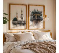 Póster de lienzo con impresión de la Mezquita Islámica Nabawi, arte musulmán moderno de Ramadán, impresiones artísticas para dormitorio, decoración del hogar (60 x 90 cm, 2 unidades)