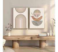 Póster de lienzo con luz bohemia, impresiones artísticas de pared de hojas de líneas minimalistas vintage para decoración de pared moderna de sala de estar (70 x 100 cm, 2 piezas sin marco)