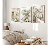 Póster de lienzo con paisaje arquitectónico mediterráneo de Italia, olivo, puerta, pueblo, arte mural de viaje (30x40cm/3 piezas sin marco)