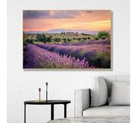 Póster de lienzo con paisaje de lavanda provenzal moderno, atardecer, pueblo rústico, campo de flores, imágenes para pared, decoración del hogar (40 x 60 cm/sin marco)