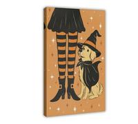 Póster de lienzo con patas de bruja y perro, decoración de dormitorio, paisaje, oficina, habitación, regalo, 20 x 30 cm