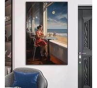 Póster de lienzo con pintura abstracta de chica, arte de pared, imagen de mujer azul marino para sala de estar, restaurante, decoración moderna del hogar (50x75 cm/marco interior)