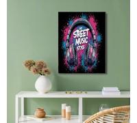 Póster de Lienzo con Pintura de Auriculares De Música Callejera, Impresiones de Graffiti, Arte de Pared Moderni, Decoración de Habitación Hogar, Foto de 60x90cm, sin Marco, Azul Rosa