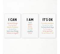 Póster de lienzo con texto en inglés "Can Do Hard Things" sin marco, con texto en inglés "Am Smart I Am Brave I Am Brave" para pared, arte inspirador de afirmaciones positivas para niños, está bien