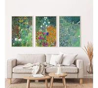 Póster de lienzo de 3 piezas, arte de jardín de girasoles, arte de jardín italiano, impresión de Gustav Klimt, póster de paisaje floral, decor de pared 30x45cm/12x18 pulgadasx3/sin marco