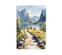 Póster de lienzo de acuarela de los fiordos de Noruega, decoración de pared, pinturas para sala de estar, dormitorio, decoración de 40 x 60 cm