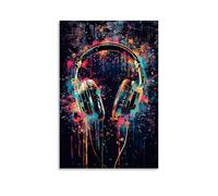 Póster de lienzo de graffiti de hip hop, colorido juego de auriculares, decoración moderna de música pop para dormitorio, sala de estar, hogar, 30 x 45 cm